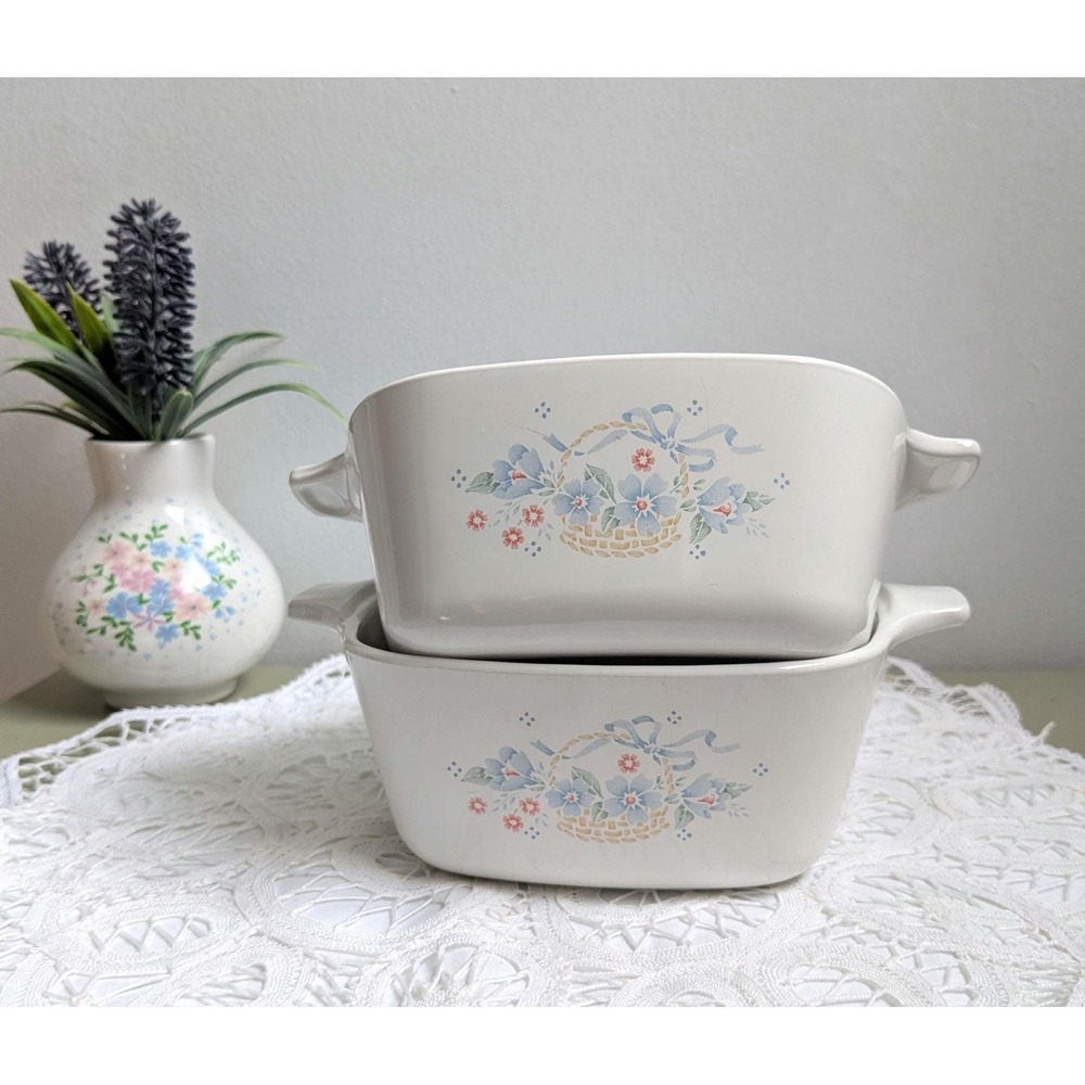 Vintage Corning Ware Set of 2 | Floral‎ Basket Casserole Dishes | P-43-B 700ml |